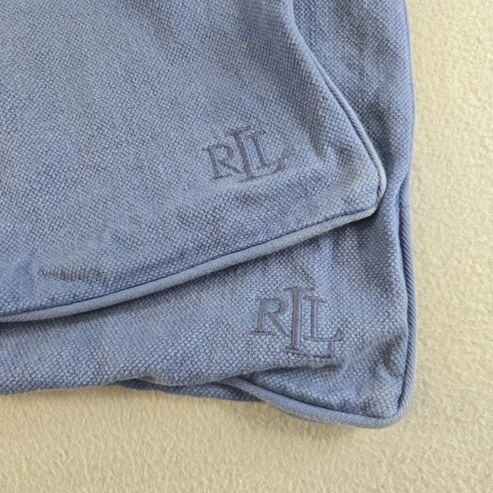 Ralph Lauren Pillow Sham Set Unisex 18x18 Blue Cotton Pique RLL Monogram Square